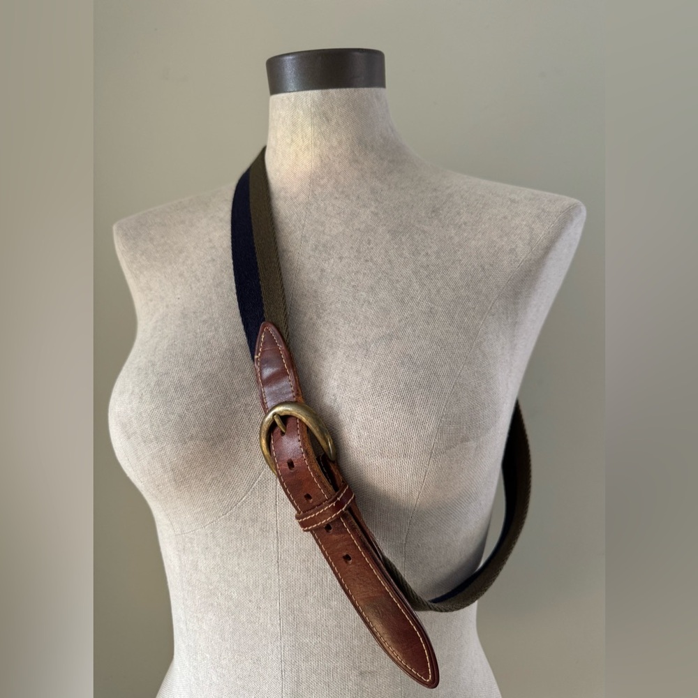 Alexander Julian Men’s Vintage Leather and Cotton Canvas Belt